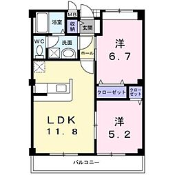 クリサンセマムV 2階2LDKの間取り