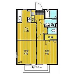 京王線 高幡不動駅 徒歩8分の賃貸アパート 2階2DKの間取り