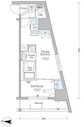 アーバネックス南品川 12階1DKの間取り