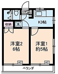 立石さくらハイツ 1階2Kの間取り