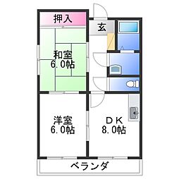 JR和歌山線 和歌山駅 徒歩16分の賃貸マンション 2階2DKの間取り