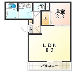 京阪本線 萱島駅 徒歩8分の賃貸アパート 2階1LDKの間取り