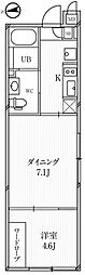 ルクレ高田馬場 2Kの間取図画像