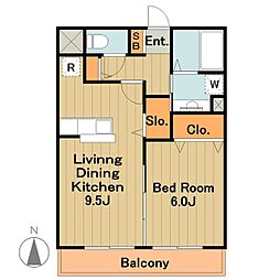 アンドミーワ 1階1LDKの間取り
