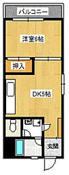 コーポ江越 2階1DKの間取り