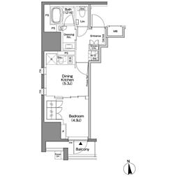 ザ・パークハビオSOHO新宿御苑 1DKの間取図画像