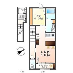 コーポ峯のハタ 1LDKの間取図画像
