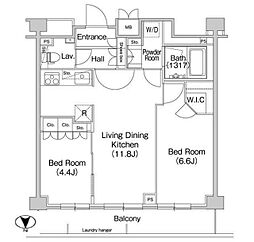 コンフォリア駒場 2階2LDKの間取り