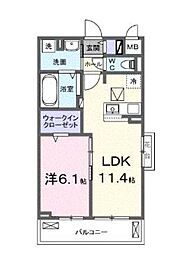 アウラティエ 1階1LDKの間取り