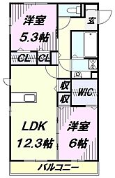 プレミールA 2LDKの間取図画像