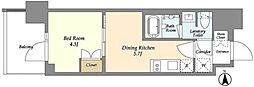 ジオエント上野稲荷町 4階1DKの間取り