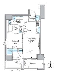 パークアクシス新宿百人町 2階2LDKの間取り