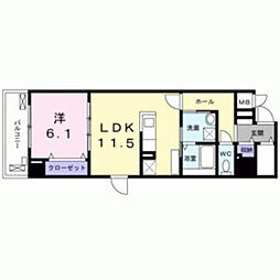 JR東海道・山陽本線 立花駅 徒歩19分の賃貸マンション 4階1LDKの間取り