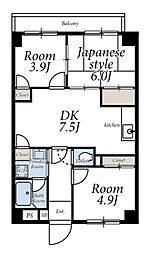 京成本線 お花茶屋駅 徒歩9分の賃貸マンション 4階3DKの間取り