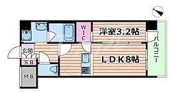 JR東西線 大阪城北詰駅 徒歩7分の賃貸マンション 2階1LDKの間取り