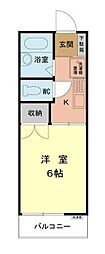 パークフロント 2階1Kの間取り