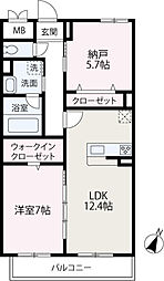 Ｃｉｅｌ　ｂｌｅｕ 2階1SLDKの間取り