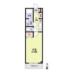 クロレ船橋宮本 2階1Kの間取り