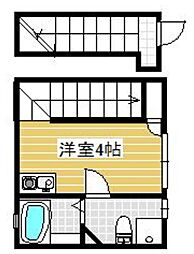 京王線 上北沢駅 徒歩3分の賃貸アパート 2階ワンルームの間取り