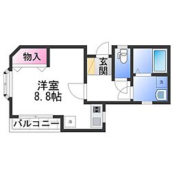 シャルムアシベ 3階ワンルームの間取り