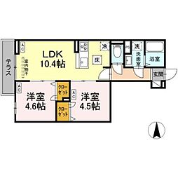セレスティア南花畑III 1階2LDKの間取り