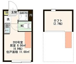 Ｌｅｉ ｍａｉｌｅ ｅｌｕａ 2階ワンルームの間取り