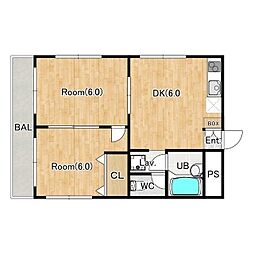 サンパーク梶ヶ谷 2DKの間取図画像