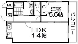 サン・シャーリー 1LDKの間取図画像