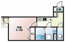 プルミエII 2階1Kの間取り