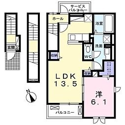 ヴィラージュ狭山祇園Ｂ 3階1LDKの間取り