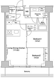 ザ・パークハビオ入谷 2LDKの間取図画像