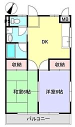 山澤マンション 3階2DKの間取り