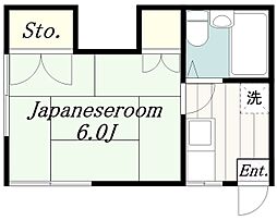 鶴川荘 2階1Kの間取り