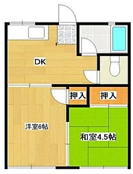 ステップ初富 1階2DKの間取り