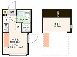Villetta I 亀戸 2階ワンルームの間取り