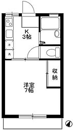 メゾン谷津 2階1Kの間取り