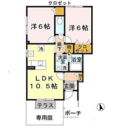カーサモニカA 2LDKの間取図画像