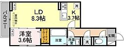 セレスティア白鳥 2階1LDKの間取り