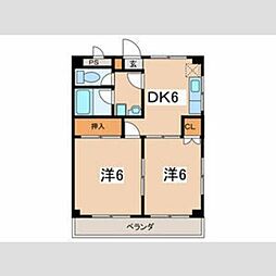 イーストキャピタル 2階2DKの間取り