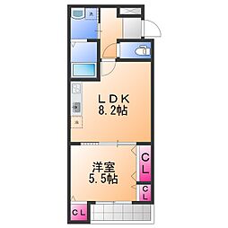 岸和田市下松町1丁目アパート 1LDKの間取図画像