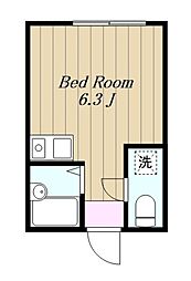 フェリーチェふちのべ 1階ワンルームの間取り