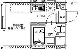 金町BASE 1階ワンルームの間取り