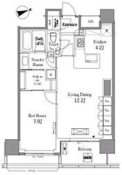 レジディアタワー目黒不動前 14階1LDKの間取り