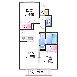 ラ・フェリーチェ 1階2LDKの間取り