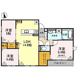 近鉄大阪線 今里駅 徒歩8分の賃貸アパート 1階3LDKの間取り