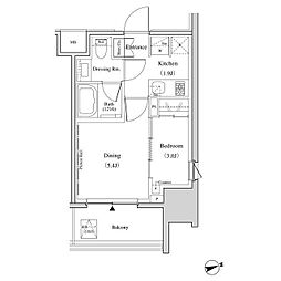 ザ・パークハビオ北千住 9階1DKの間取り