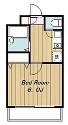 アドニスイースト 2階1Kの間取り