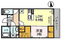 クレセント東住吉 3階1LDKの間取り