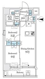 クインテット錦糸公園 11階2DKの間取り