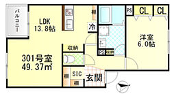 ヴィラージュ戸塚I 1LDKの間取図画像